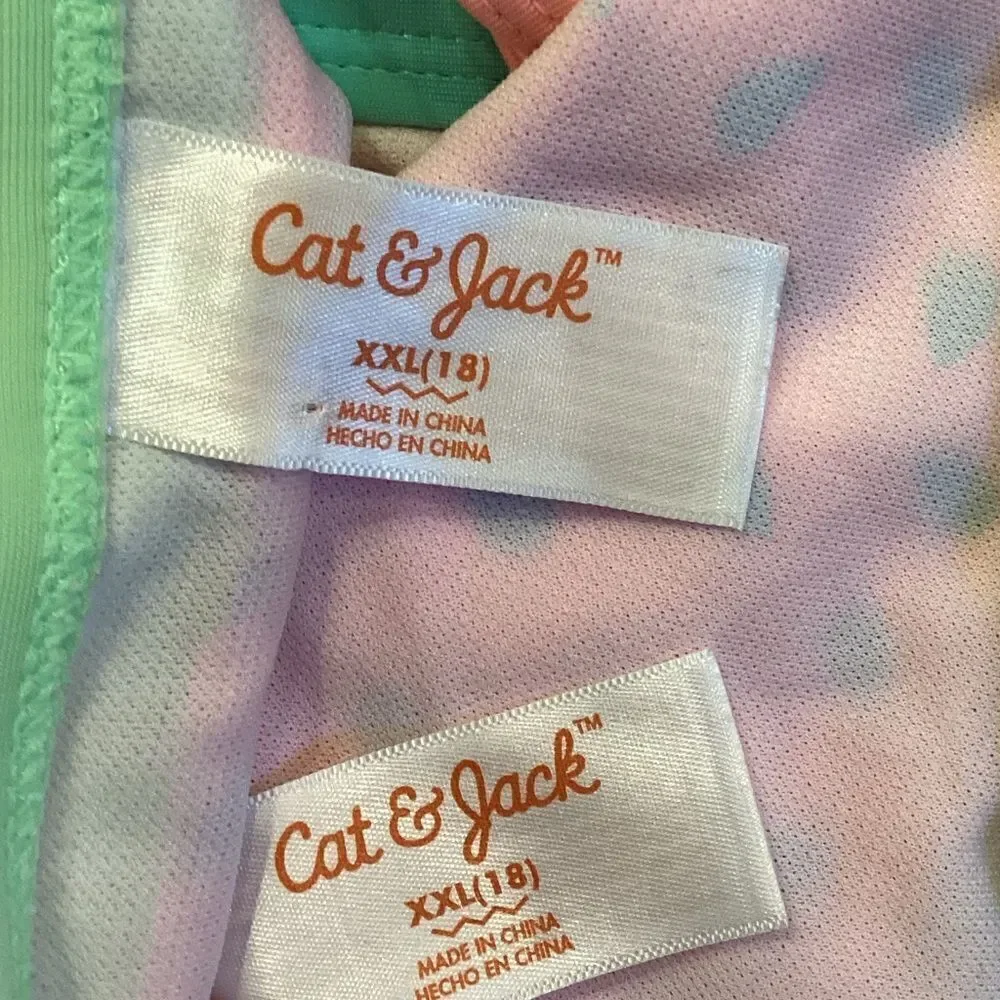 Cat & Jack Girls Seeds and Stripes Bikini Coral XXL 18